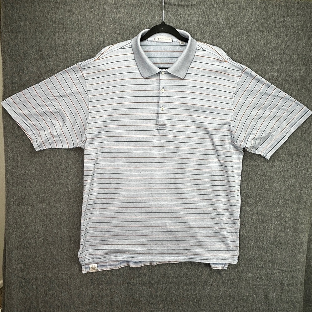 811 Peter Millar Striped Polo Shirt Men’s Size XL Cotton Blue Gray Orange Preppy